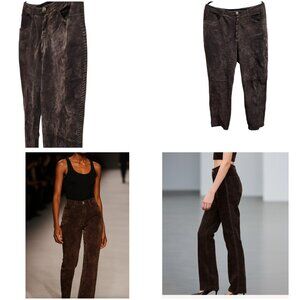 Chico's Suede Brown 100% Leather Women's Pants Size 25 Seam Detailing